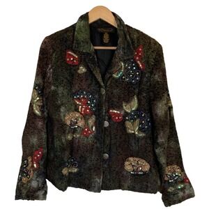 Vintage Alex Kim Art To Wear Jacket Sweater Size LP‎ Brown Green Embellished